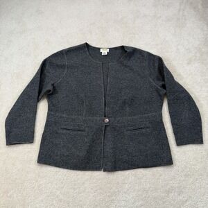 Talbots Boiled Wool Cardigan Sweater Womens 1X Gray One Button Long Sleeve